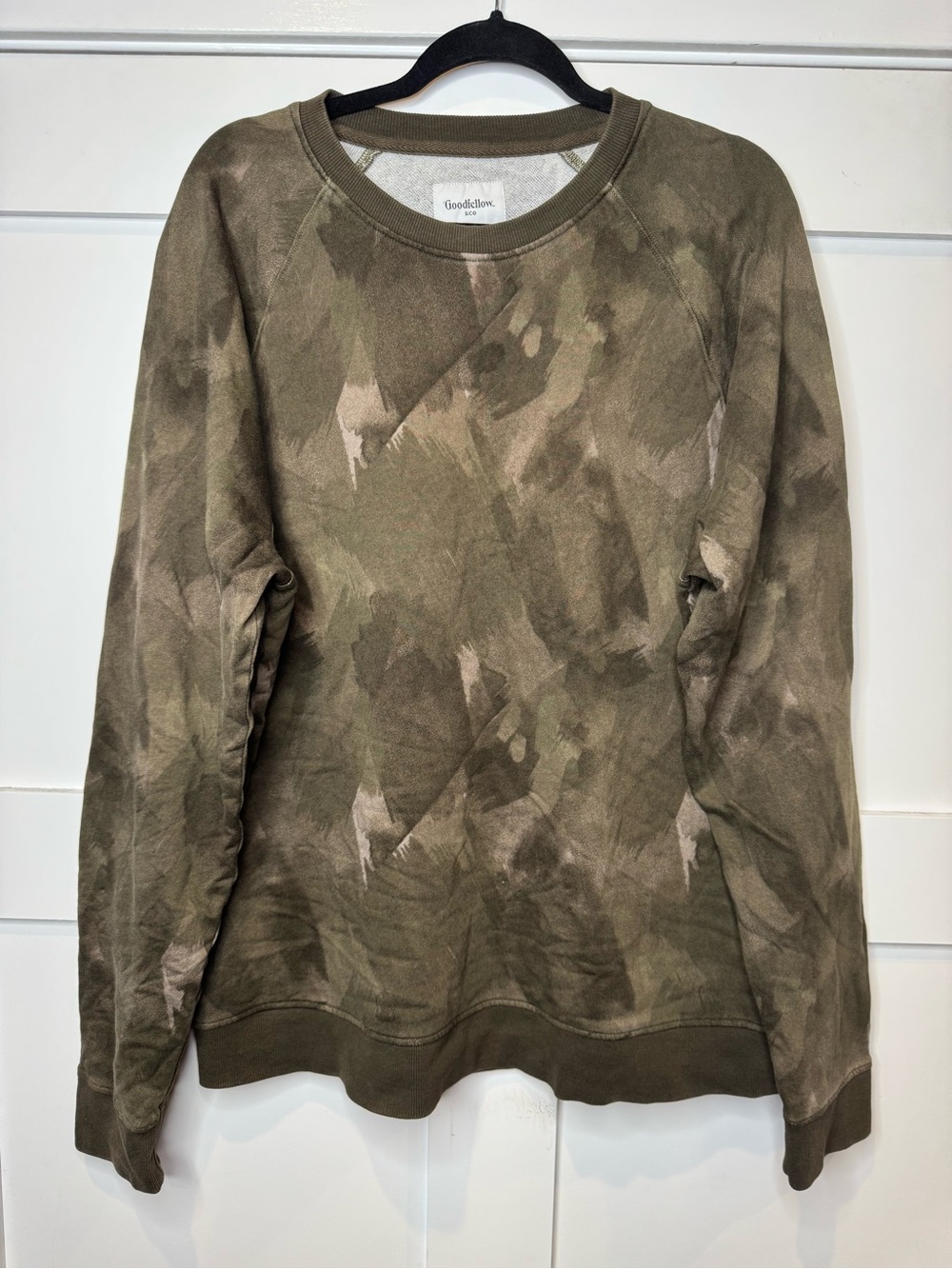 NWT large men’s Goodfellow & Co Olive & Tan Camo Crewneck Sweater